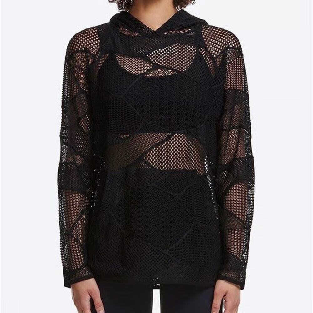 ALALA Shore Hoodie Black Lace Mesh Sweatshirt Made In USA S